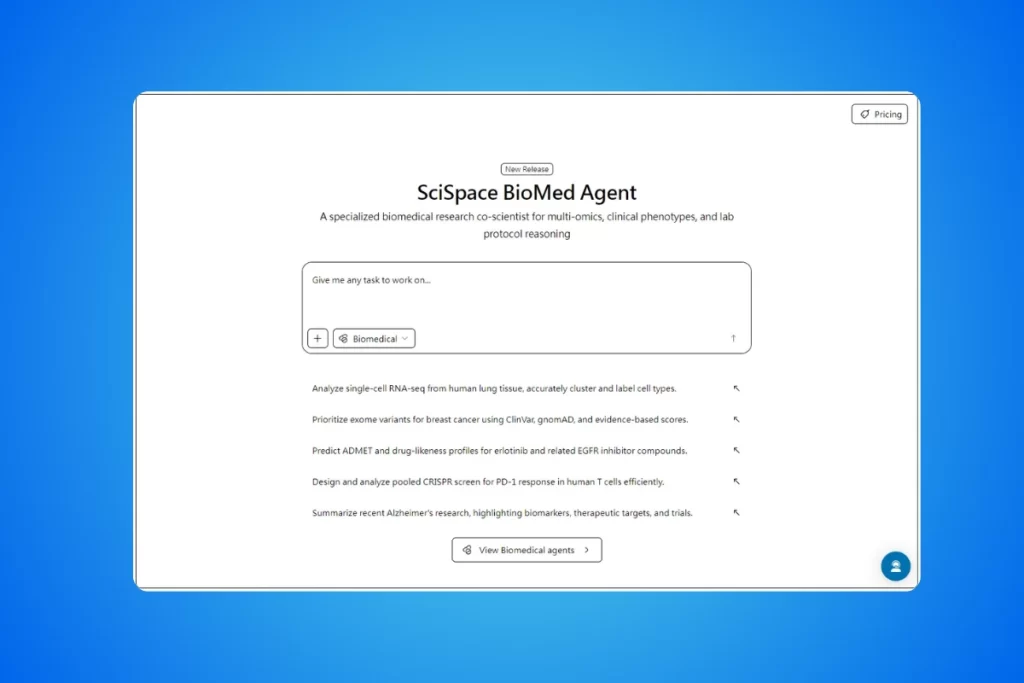 不只是看論文!SciSpace BioMed Agent:專為生物醫學打造的 AI 科研助手 2 B1_SciSpace_BioMed AI agent