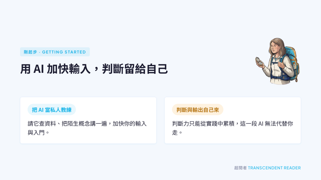 【部落格四週年】判斷什麼交給 AI,什麼留給自己做 5 【判斷什麼交給 AI,什麼留給自己做】剛起步時把 AI 當私人教練加快輸入,判斷與輸出留給自己親手做