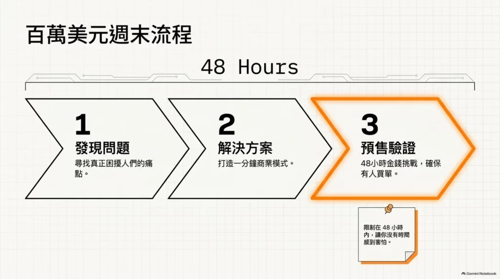 《一個週末!打造千萬事業》讀後心得:任何人都能執行的創業公式 2 一週週末!打造千萬事業_05_驗證流程_發現解決預售三步驟